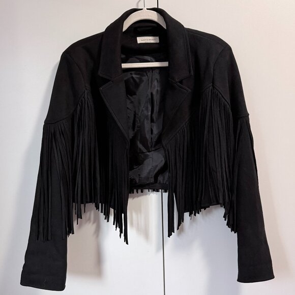 Saints & Hearts Jackets & Blazers - Saints & Hearts Faux Suede Festival Fringe Jacket – Black Cropped Western